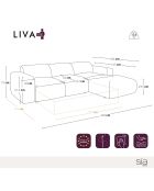 Divano angolare destro convertibile LIVA in velluto goffrato color crema - 283x180x73