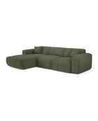 Sofá convertible gran angular izquierdo LIVA de terciopelo texturizado verde salvia - 283x180x73