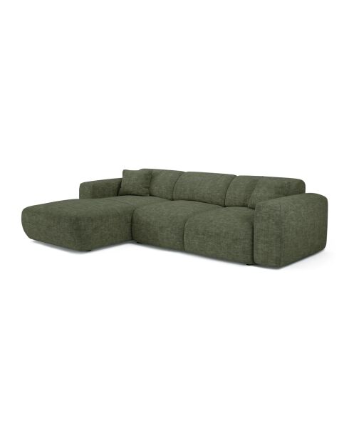 Sofá convertible gran angular izquierdo LIVA de terciopelo texturizado verde salvia - 283x180x73