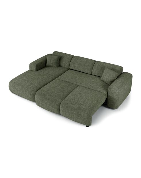 Sofá convertible gran angular izquierdo LIVA de terciopelo texturizado verde salvia - 283x180x73