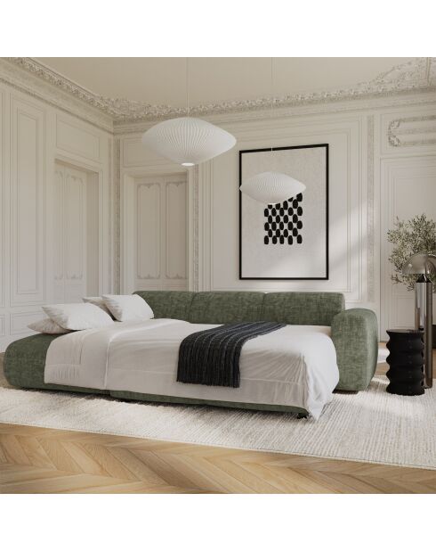 Sofá convertible gran angular izquierdo LIVA de terciopelo texturizado verde salvia - 283x180x73