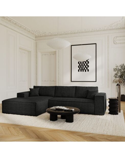 Linkerhoekbank converteerbaar expressmatras 140cm RUBY zwart corduroy - 320x165x80