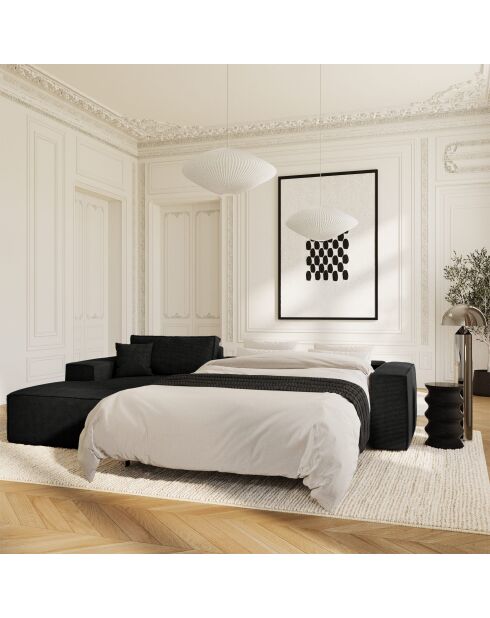 Linkerhoekbank converteerbaar expressmatras 140cm RUBY zwart corduroy - 320x165x80