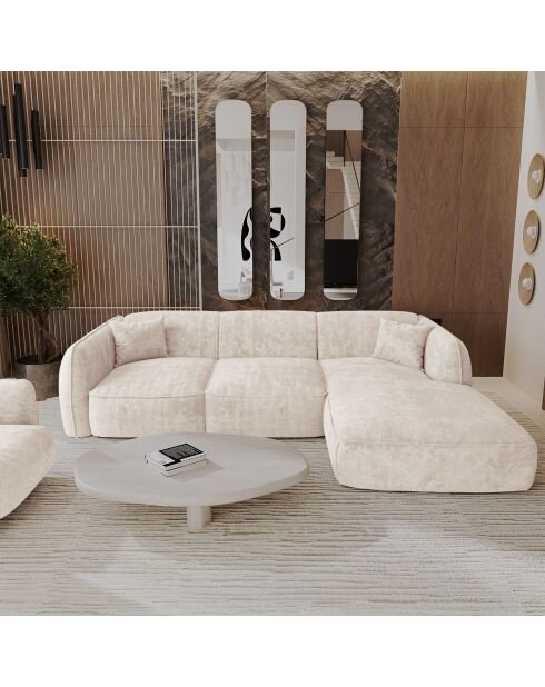 Canapé d'angle droit LIAM Velours tramé Crème - 272x90x74