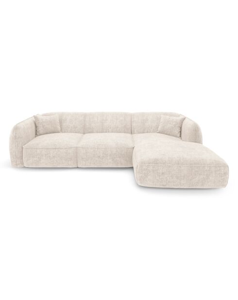 Canapé d'angle droit LIAM Velours tramé Crème - 272x90x74