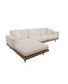 Ecksofa Pioni cremefarbener lockiger Stoff mit cognacfarbenem Ledergestell - 293x170x85