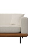 Ecksofa Pioni cremefarbener lockiger Stoff mit cognacfarbenem Ledergestell - 293x170x85