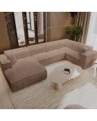 Sofá panorámico XXL con 2 cojines decorativos RUBEN XXL pana Taupe - 391x173x78