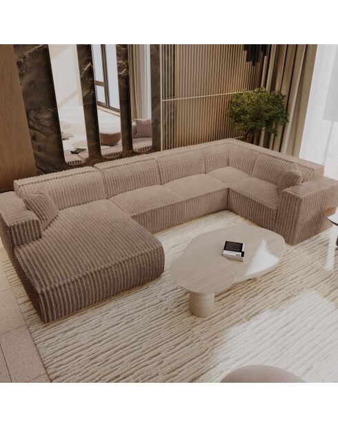 Sofá panorámico XXL con 2 cojines decorativos RUBEN XXL pana Taupe - 391x173x78