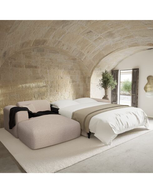 Sofá esquinero izquierdo convertible express Dunlopillo colchón 140 cm Tejido NOVA Boucle Beige - 299x165x73