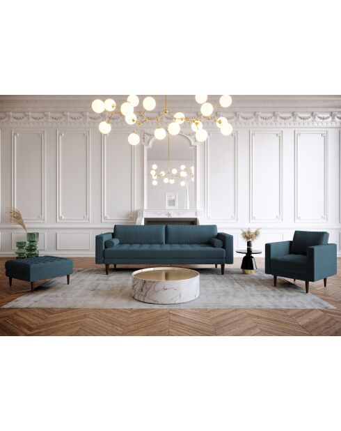 Pouf Jakob Tela tejida azul petróleo - 60x60x45