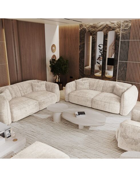 LIAM 4-Sitzer-Sofa aus cremefarbenem gewebtem Samt - 230x90x74