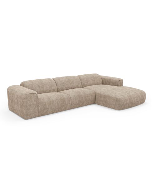 Omvormbare rechterhoekbank express Dunlopillo matras 140 cm NOVA beige getextureerd fluweel - 299x165x73