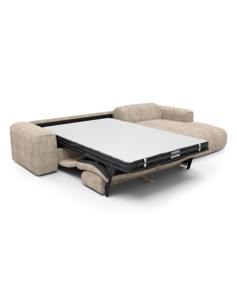 Omvormbare rechterhoekbank express Dunlopillo matras 140 cm NOVA beige getextureerd fluweel - 299x165x73