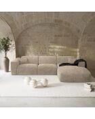 Omvormbare rechterhoekbank express Dunlopillo matras 140 cm NOVA beige getextureerd fluweel - 299x165x73