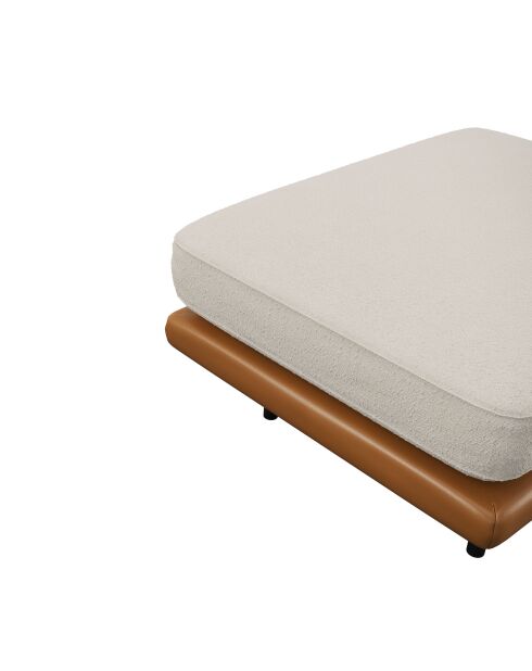 PIONI voetenbank Crèmekleurige krullende stof met cognac leren onderstel - 90x70x46