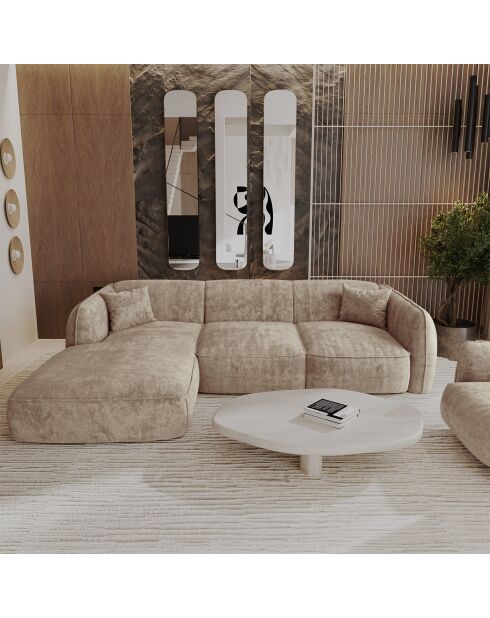 LIAM Ecksofa für links, beiger, verwitterter Samt, 272 x 90 x 74