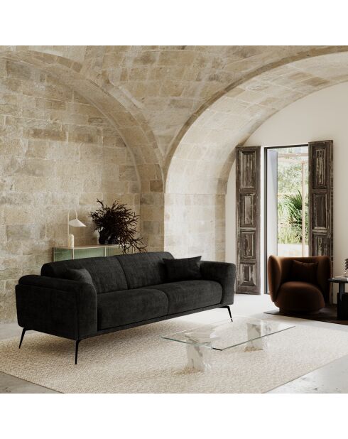 Canapé 3 places GLENN Velours tramé Noir - 220x90x74