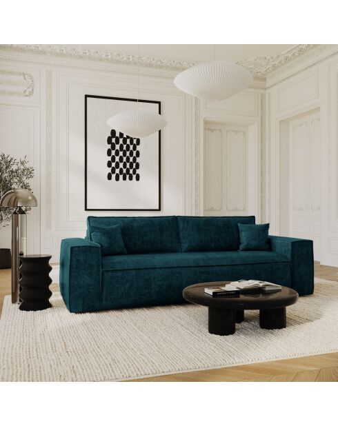 Express converteerbare slaapbank 140 cm RUBY pauwblauw fluweel - 216x100x80