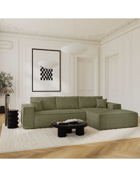 Ausziehbares rechtes Ecksofa, Express-Matratze, 140 cm, RUBY, Vintagegrün, Kord — 320x165x80