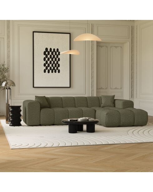 Canapé angle droit COVA Tissu bouclette Vert olive - 290x94x69.5