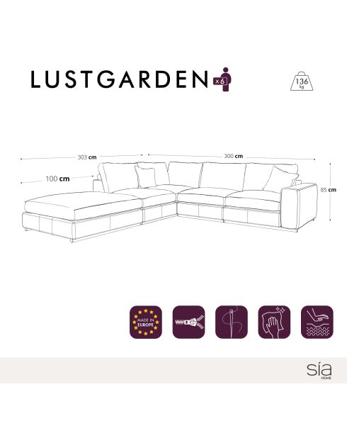 Lustgarden Ecksofa, groß, links, 290 x 300 x 85, Mandelbeige