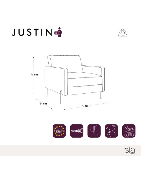 FAUTEUIL JUSTIN MOUTARDE - 72x84x78
