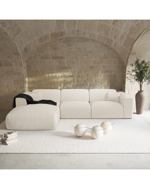 Linkerhoekbank converteerbaar express Dunlopillo matras 140 cm NOVA Boucle Fabric Cream - 299x165x73