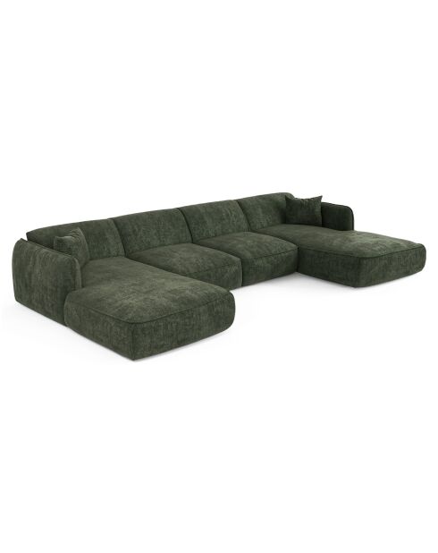 Panoramasofa mit Kissen LIAM Olivgrüner gewebter Samt - 346x166x76