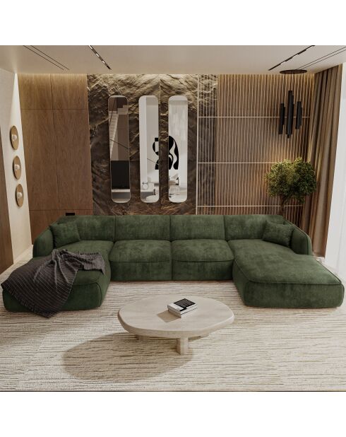 Panoramasofa mit Kissen LIAM Olivgrüner gewebter Samt - 346x166x76