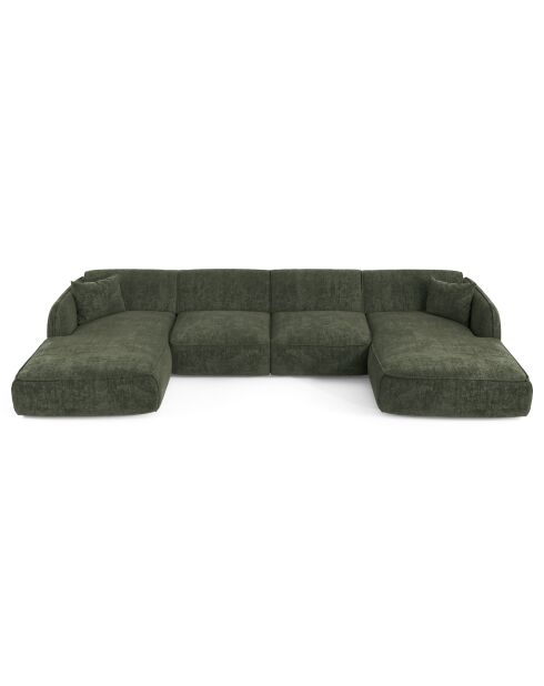 Panoramasofa mit Kissen LIAM Olivgrüner gewebter Samt - 346x166x76