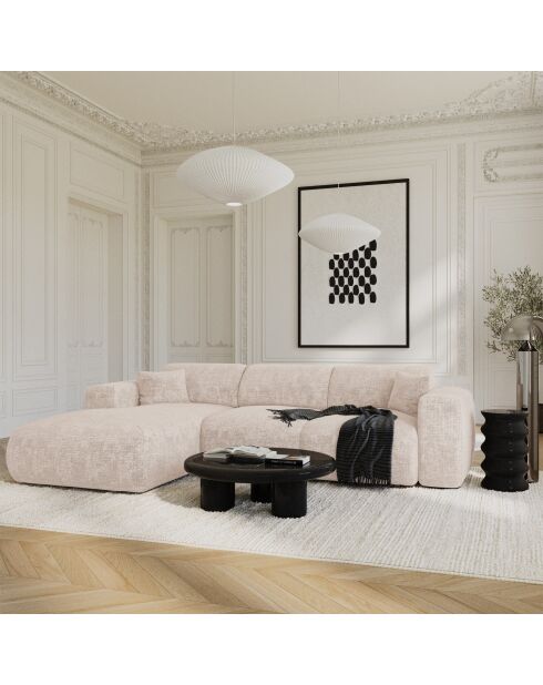 LIVA konvertierbares linkes Weitwinkelsofa Cremefarbener Waffelsamt - 283x180x73