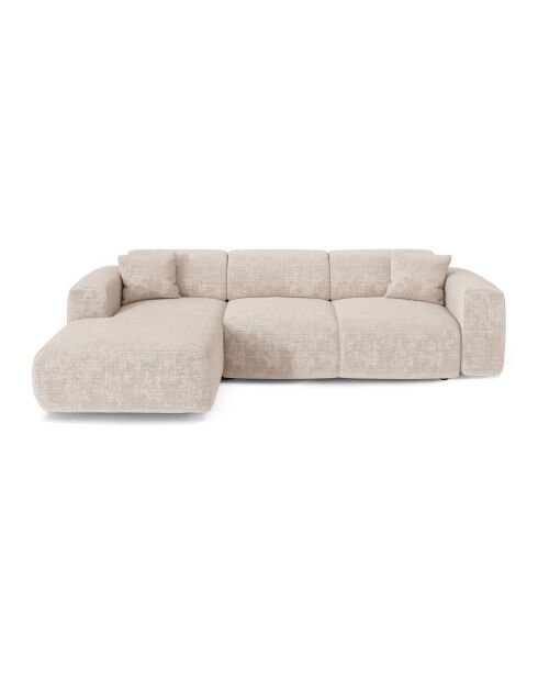 LIVA konvertierbares linkes Weitwinkelsofa Cremefarbener Waffelsamt - 283x180x73