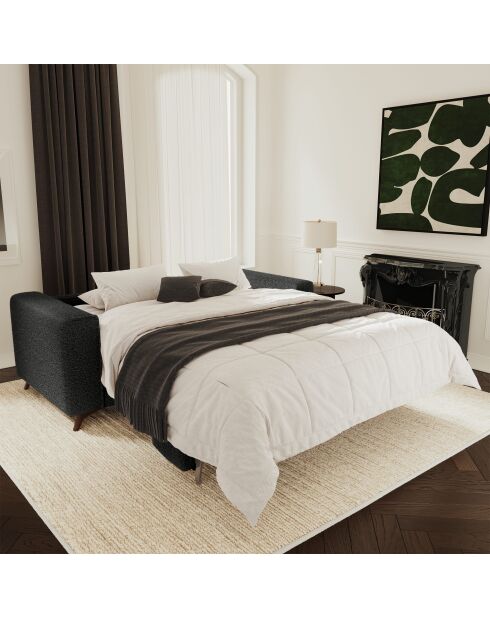 Canapé convertible express matelas 160cm MILANO Tissu bouclette Noir - 230x105x75