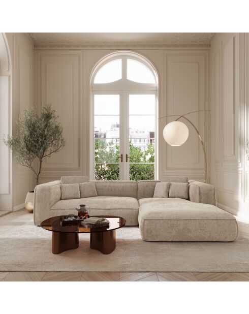 Rechtwinkliges Sofa 255 cm ROMY Taupe aus gewebtem Samt - 255x160x70