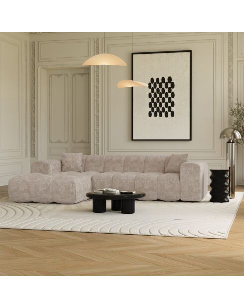 Sofá de esquina izquierda COVA Terciopelo estampado beige - 290x94x69,5