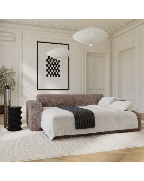 LIVA 4-Sitzer-Ausziehsofa in Taupefarbenem, geprägtem Samt - 240x97x73