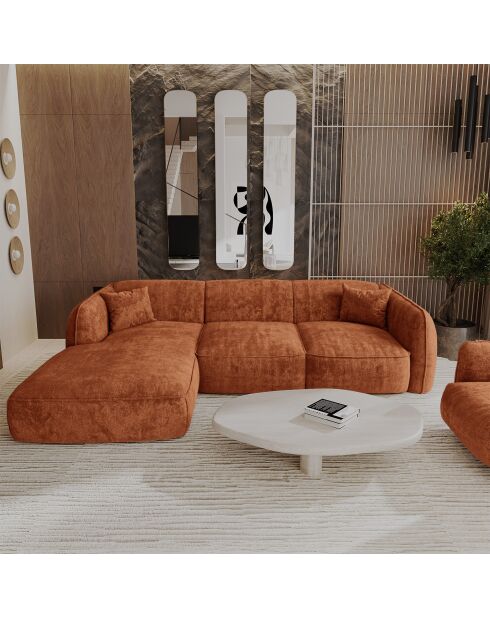 LIAM linkes Ecksofa aus gewebtem Samt aus Terrakotta - 272x90x74