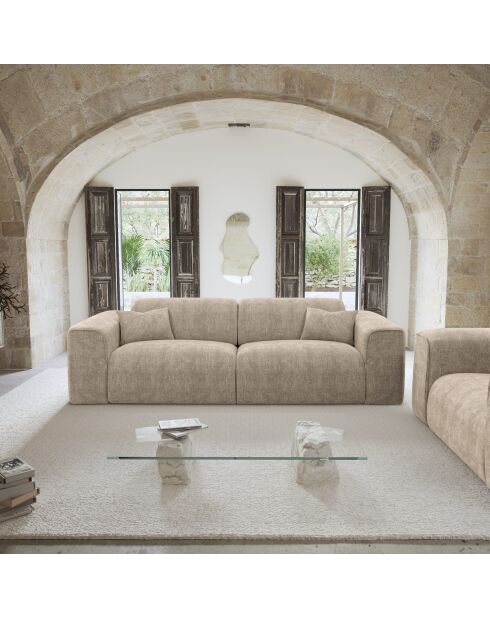 NOVA 4-zitsbank in beige geweven fluweel - 245x9x73