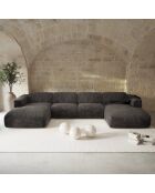 Canapé panoramique convertible 140cm Nova Velours tramé Noir - 414x165x73