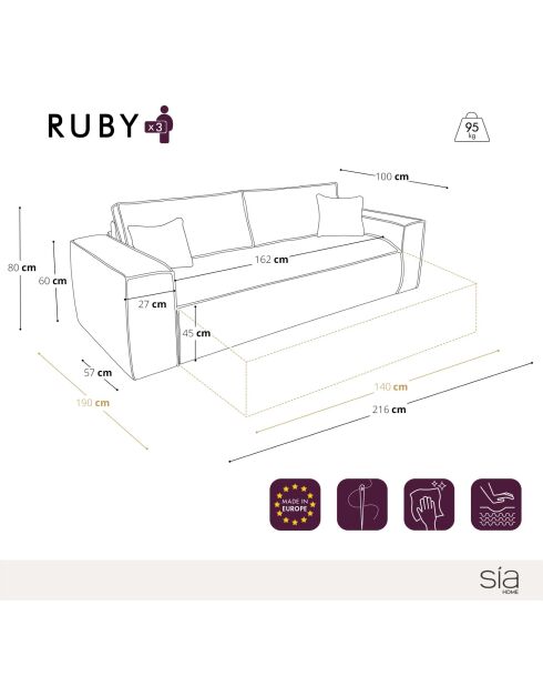 Express slaapbank 140cm matras RUBY corduroy XXL zwart corduroy - 216x100x80