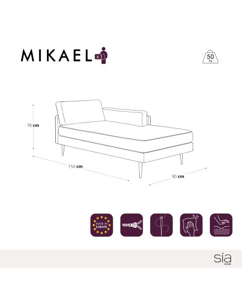 MERIDIENNE DROITE MIKAEL BEIGE TAUPE TISSU TRAME - 90x154x80