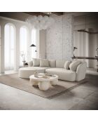 EMY Ecksofa für links, cremefarbener Webstoff — 300 x 155 x 77