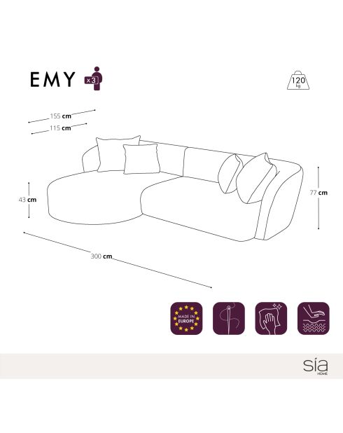 EMY Linkerhoekbank crèmekleurige geweven stof - 300x155x77