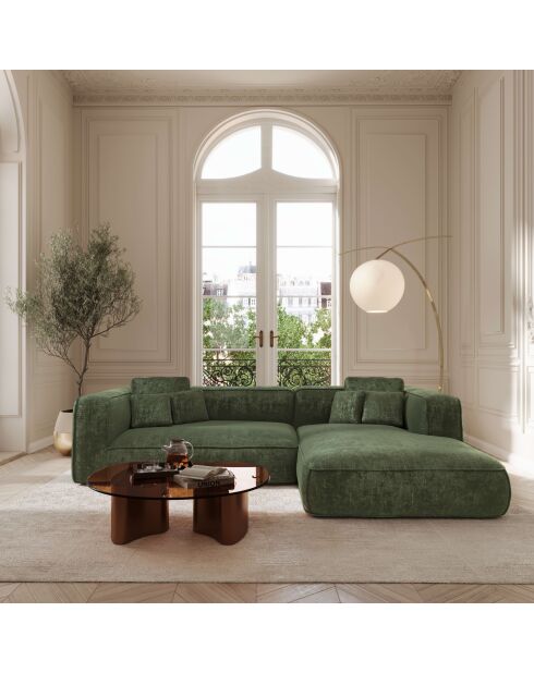 Sofá de esquina derecha 280cm ROMY Terciopelo tejido verde oliva - 280x166x70