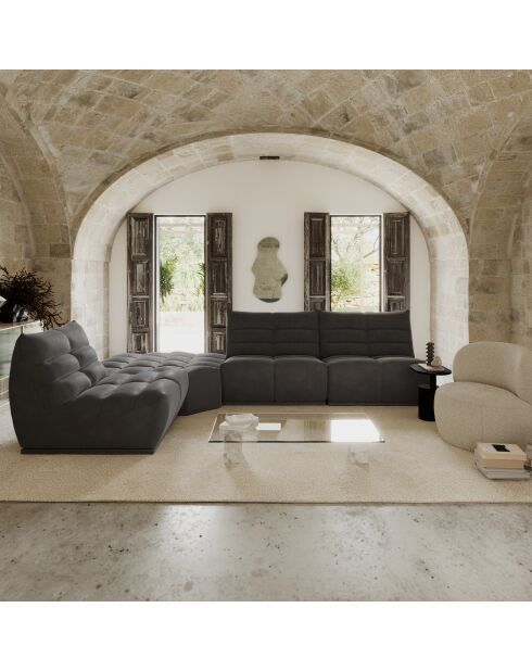 Fauteuil modulable Jody Tissu effet cuir vintage Gris étain - 85x112x80