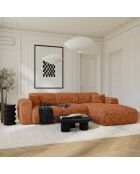 Divano angolare destro convertibile LIVA in velluto goffrato terracotta - 283x180x73