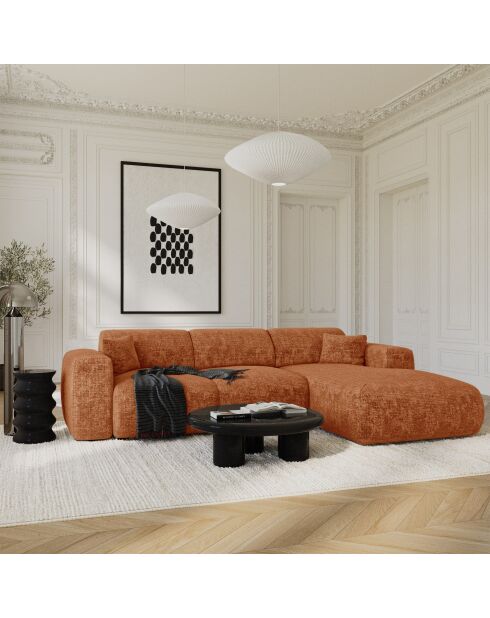 LIVA konvertierbares rechtes Weitwinkelsofa aus Terrakotta geprägtem Samt — 283x180x73