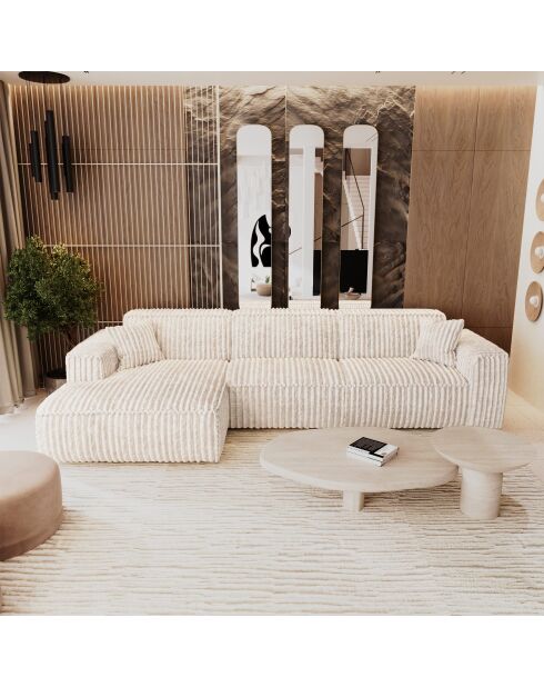 Linkes Ecksofa mit 2 dekorativen Kissen RUBEN Corduroy XXL Cream - 323x173x78