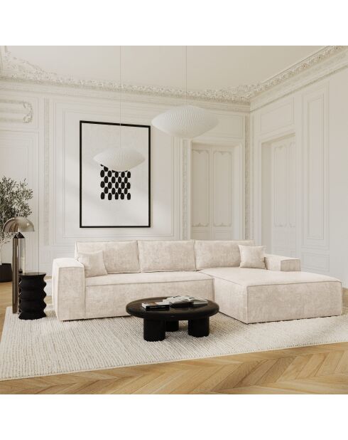 Divano angolare destro trasformabile materasso express 140 cm RUBY velluto crema 140 cm - 320x165x80